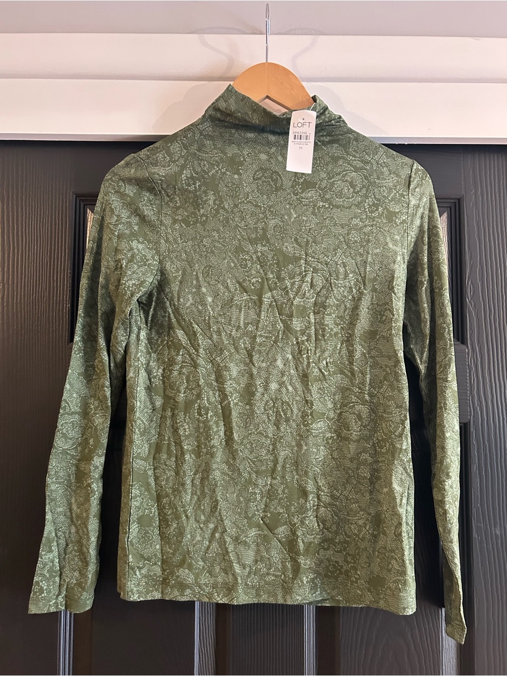 LOFT Olive Green Jacquard Mock Neck Long-Sleeve Top